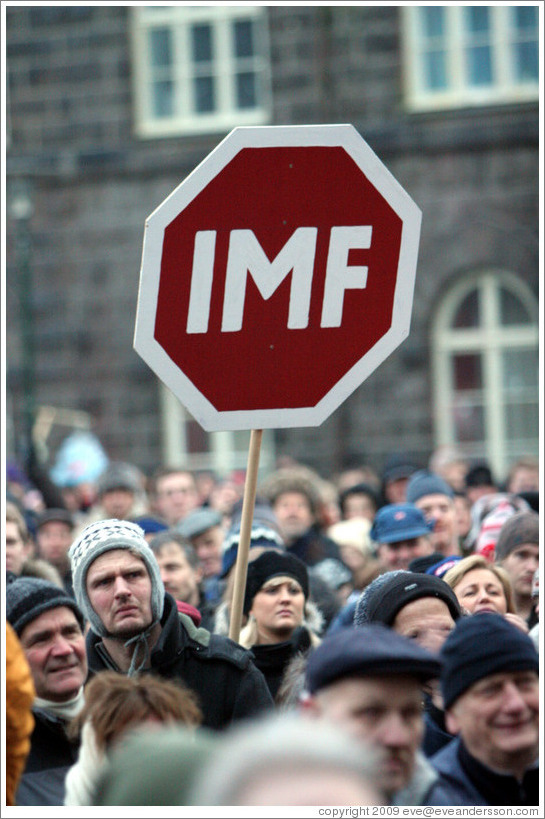 Reykjavik protest.  IMF stop sign.
