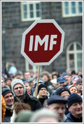 Reykjavik protest.  IMF stop sign.