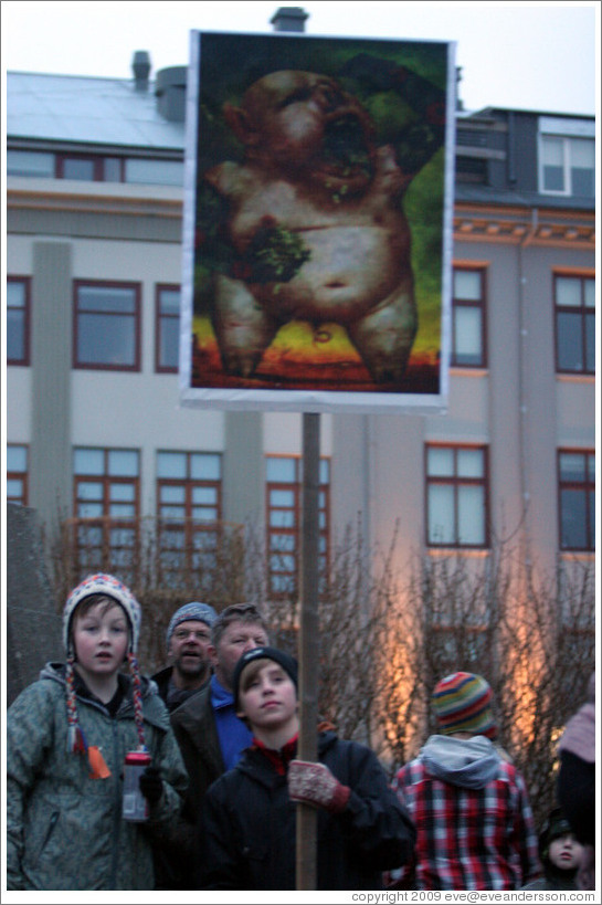 Reykjavik protest.  Pig sign.
