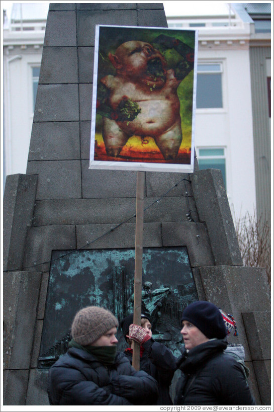 Reykjavik protest.  Pig sign.
