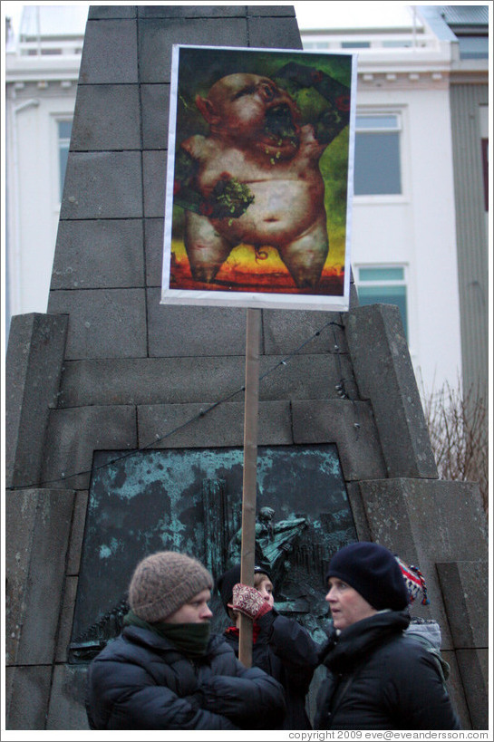 Reykjavik protest.  Pig sign.