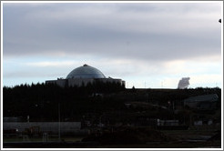 Perlan restaurant, with its man-made geyser erupting.