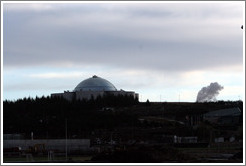 Perlan restaurant, with its man-made geyser erupting.