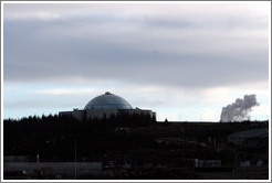 Perlan restaurant, with its man-made geyser erupting.