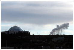 Perlan restaurant, with its man-made geyser erupting.