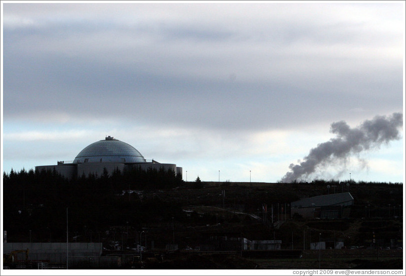 Perlan restaurant, with its man-made geyser erupting.