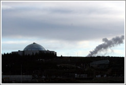 Perlan restaurant, with its man-made geyser erupting.