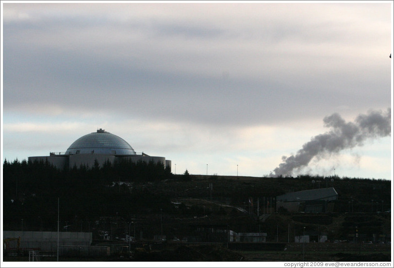 Perlan restaurant, with its man-made geyser erupting.