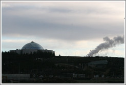 Perlan restaurant, with its man-made geyser erupting.