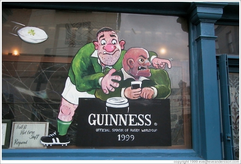 "Guinness Official Sponsor of Rugby World Cup" -- on a pub in Temple Bar, Dublin.