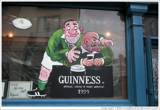 "Guinness Official Sponsor of Rugby World Cup" -- on a pub in Temple Bar, Dublin.