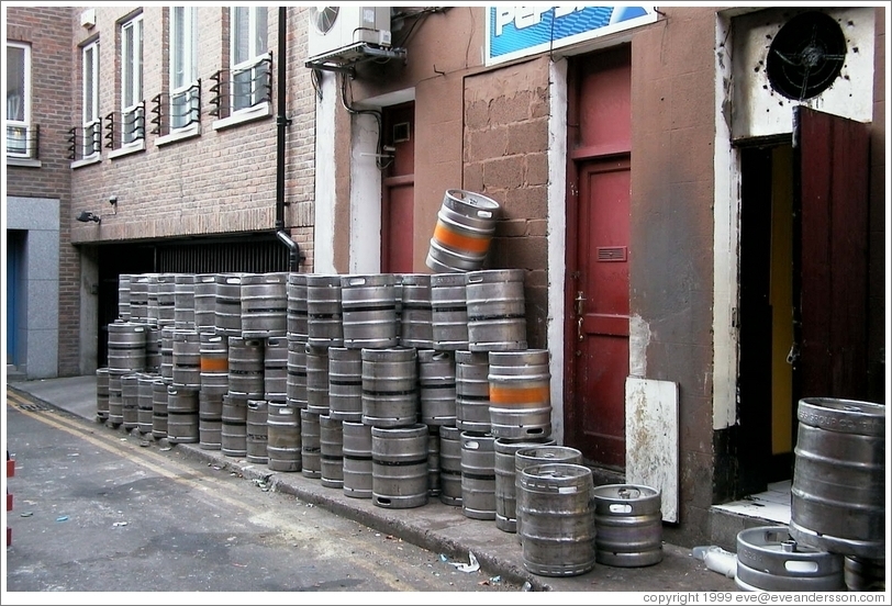Empty Guinness barrels -- a common sight in the alleys of Dublin.