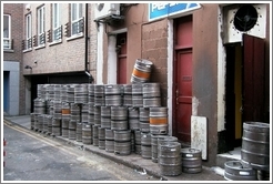 Empty Guinness barrels -- a common sight in the alleys of Dublin.