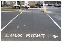 Very useful signs painted on the street in Dublin ("Look Right," "Look Left").