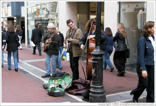 Musicians on the pedestrian-only Grafton Street.