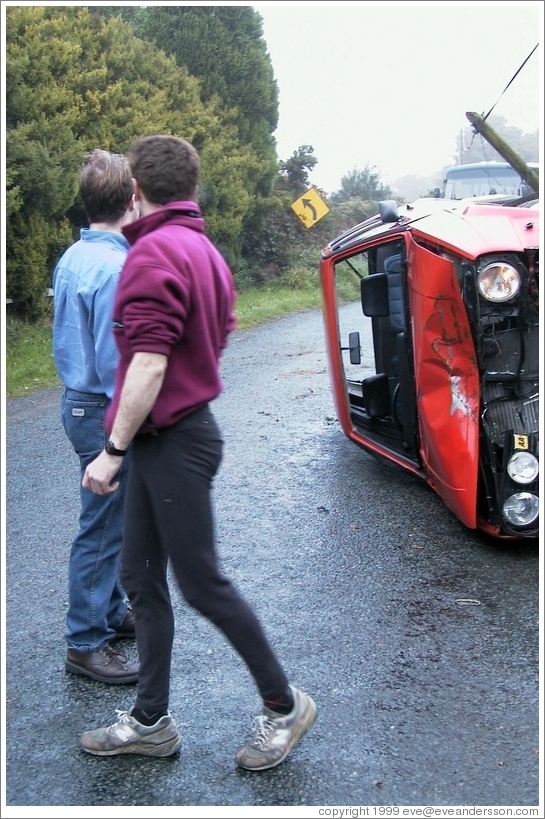 Car accident. Those involved were unscathed but shaky.
