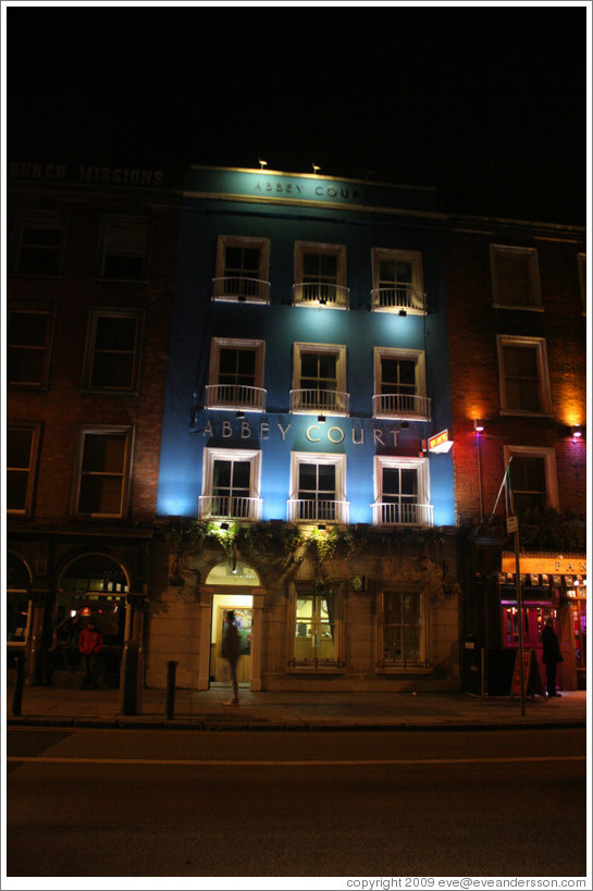 Abbey Court Hotel at night.  Bachelors Walk.