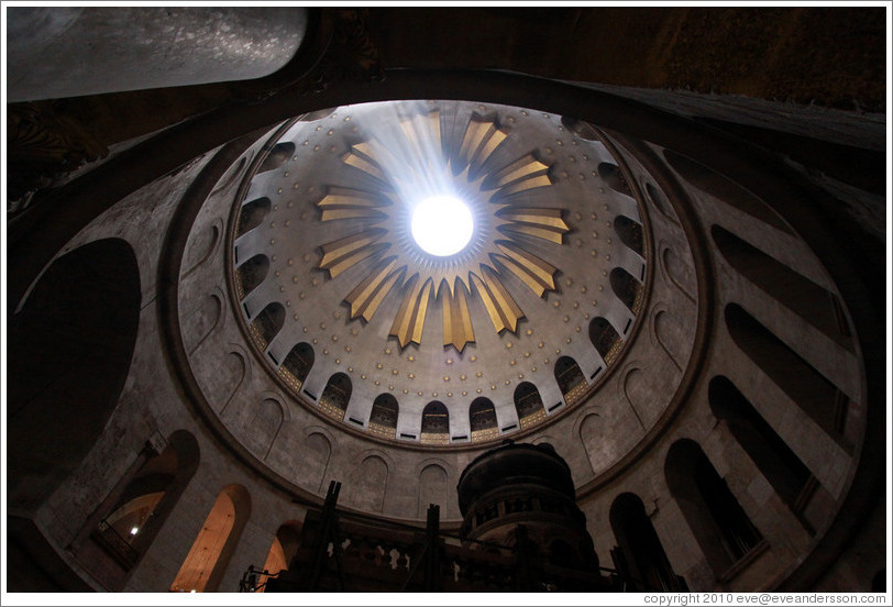 Dome above Christ's tomb, letting through rays of sunlight.  Church of the Holy Sepulchre, Christian Quarter, Old City of Jerusalem.
