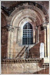 Ladder that has been in the same spot since the 19th century.  Church of the Holy Sepulchre, Christian Quarter, Old City of Jerusalem.