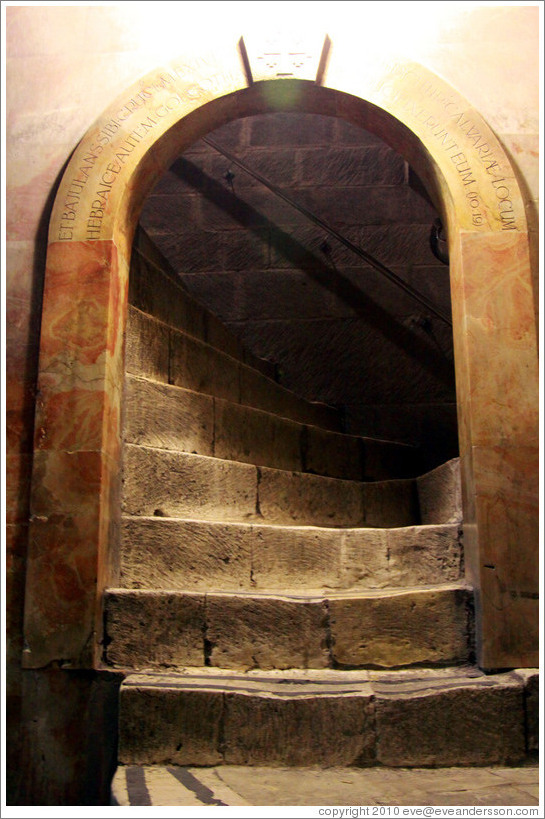 Stairway leading to the Greek Orthodox section, Church of the Holy Sepulchre, Christian Quarter, Old City of Jerusalem.