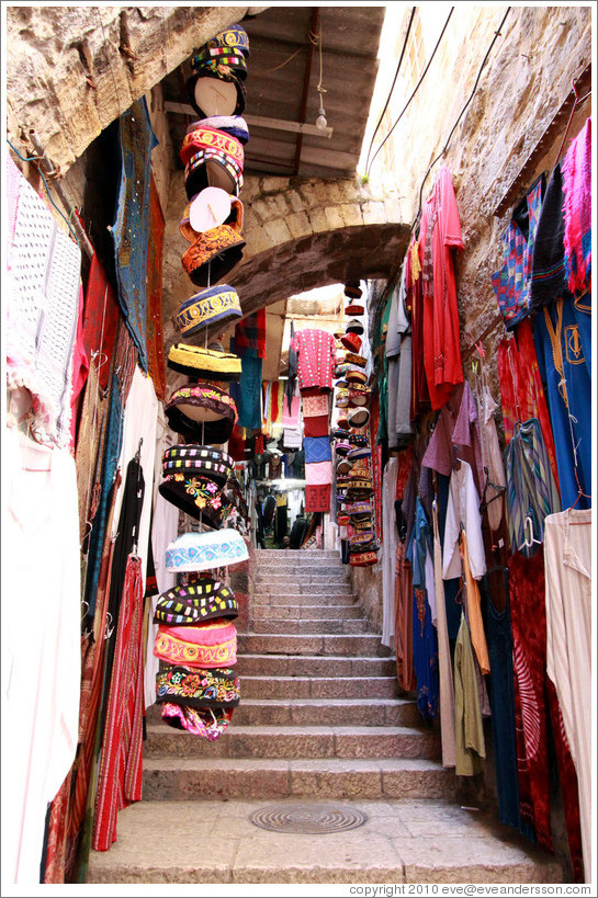 Hats for sale on small street off of David Street, Christian Quarter, Old City of Jerusalem.