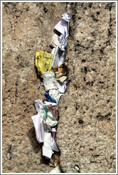 Papers stuffed into a crack in the Western (Wailing) Wall, Old City of Jerusalem.