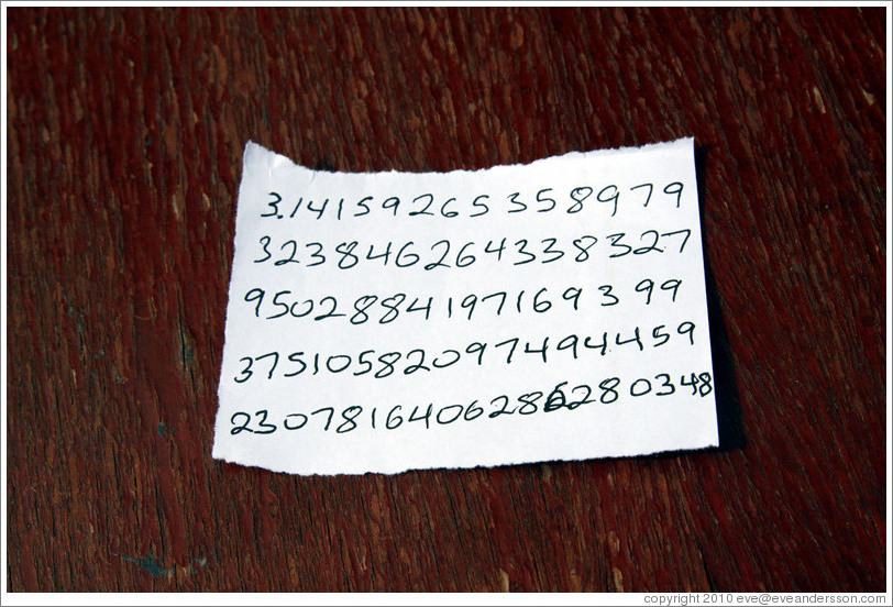 Paper with digits of pi written on it.  My offering to the Western (Wailing) Wall, Old City of Jerusalem.