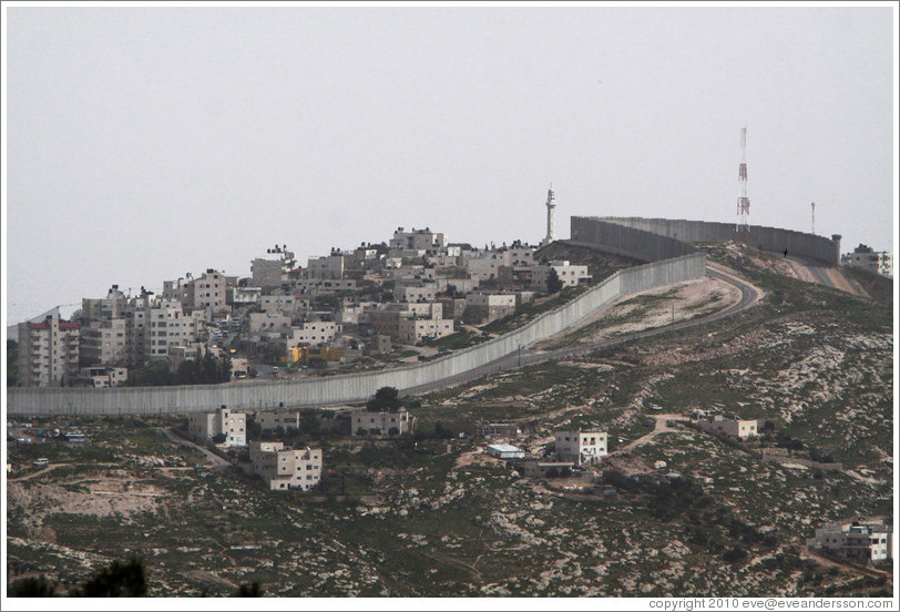 Wall dividing Israel and the West Bank, viewed from the roof of the Tomb of David, Mt. Zion.