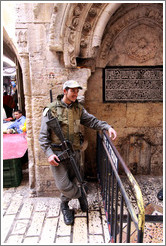 Guard, Al-Wad Street, Muslim Quarter, Old City of Jerusalem.