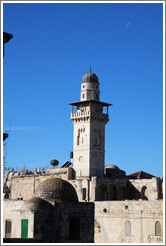 Tower, with faintly visible moon, Haram esh-Sharif (Temple Mount).