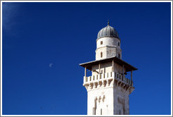 Tower, with faintly visible moon, Haram esh-Sharif (Temple Mount).