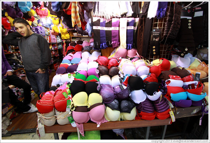 Bras on display, Souk Khan El-Zeit, Muslim Quarter, Old City of Jerusalem.