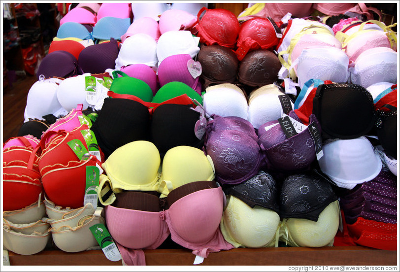 Bras on display, Souk Khan El-Zeit, Muslim Quarter, Old City of Jerusalem.