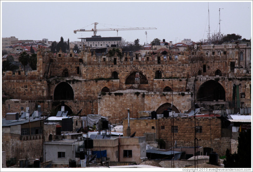 View of the Old City of Jerusalem, including the city wall, from the Austrian Hospice of the Holy Family.