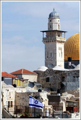 Tower in Haram esh-Sharif (Temple Mount), viewed from the Western (Wailing) Wall, Old City of Jerusalem.