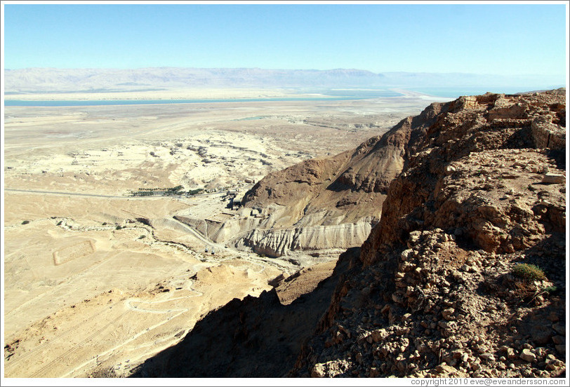 View of the desert and mountains, desert fortress of Masada.