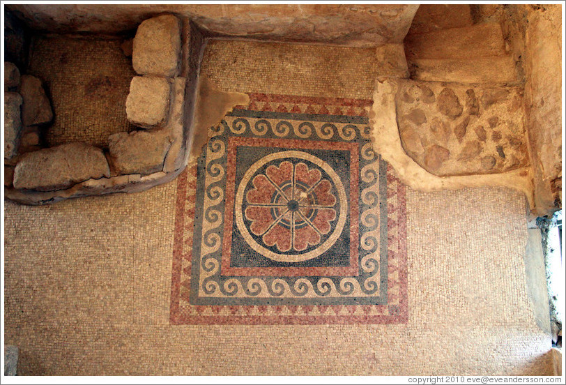 Looking down on a mosaic floor, Western Palace, desert fortress of Masada.