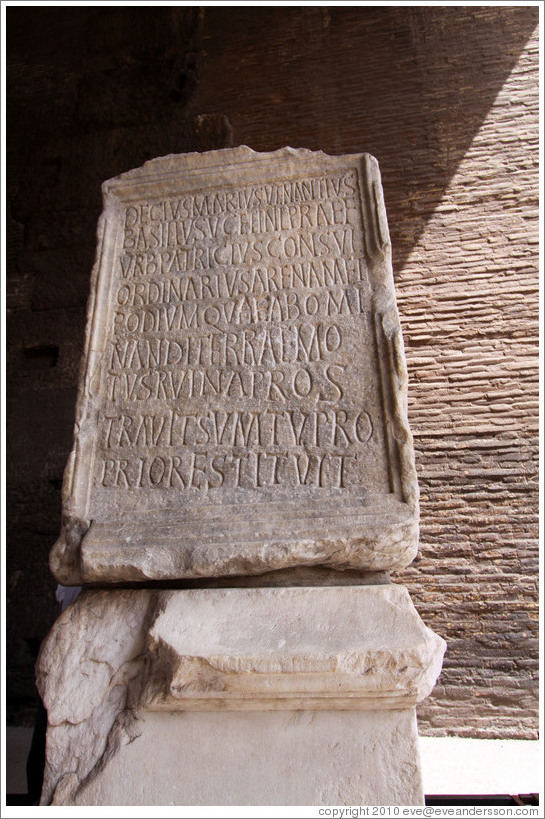 Engraved stone.  The Colosseum.