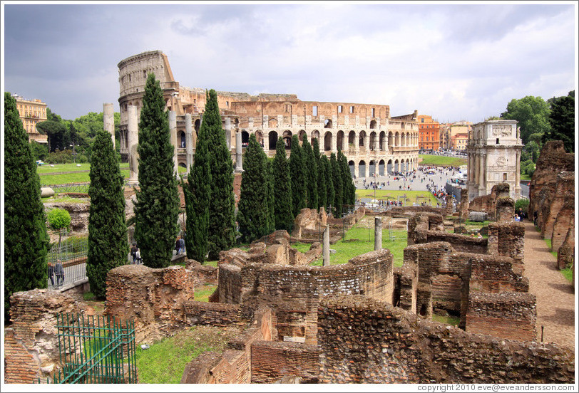 The Colosseum, behind ruins of the Roman Forum.