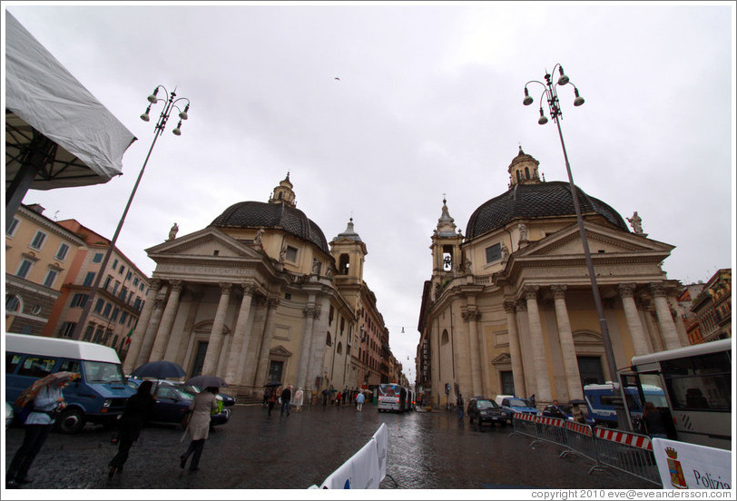 17th century baroque churches designed by Rainaldi.  Piazza del Popolo.
