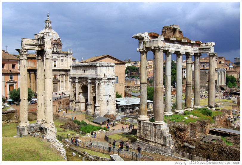 Arco di Settimio Severo (Arch of Septimius Severus) and Tempio di Saturno (Temple of Saturn), Roman Forum.