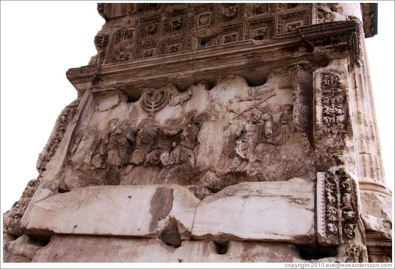 Detail showing items taken from the Temple in Jerusalem, Arco di Tito (Arch of Titus), Roman Forum.