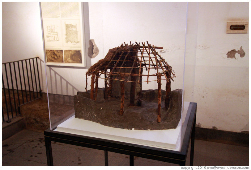 Model of a hut used by tribal people who used to inhabit Rome.  Museo Palatino (Palatine Museum).