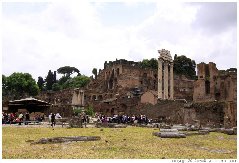 Palatine Hill and Tempio dei Castori (Temple of Castor and Pollux), Roman Forum.