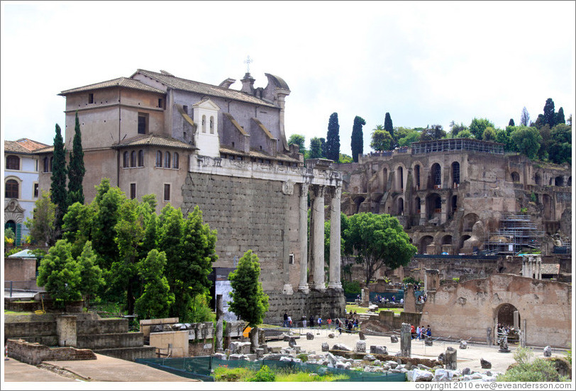 Back of Tempio di Antonino e Faustina (Temple of Antoninus Pius and Faustina), displaying a wide variety of architectural styles/ages in its construction.  Roman Forum.