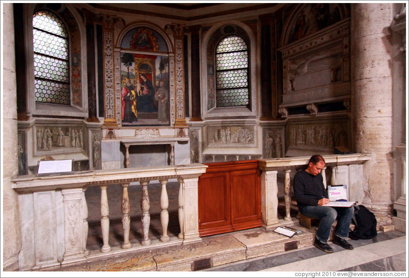 Artist in front of the Basso della Rovere Chapel, Santa Maria del Popolo.