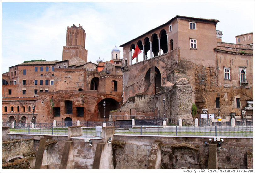 Torre delle Milizie (Tower of the Milices, constructed c. 1200), Santa Caterina da Siena (completed 1770), Casa dei Cavalieri di Rodi (House of the Knights of Rhodes; 12th century construction; 15th century reconstruction).