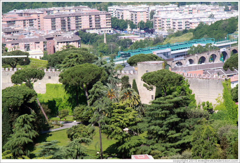 Gardens and city wall, viewed from St. Peter's Basilica.