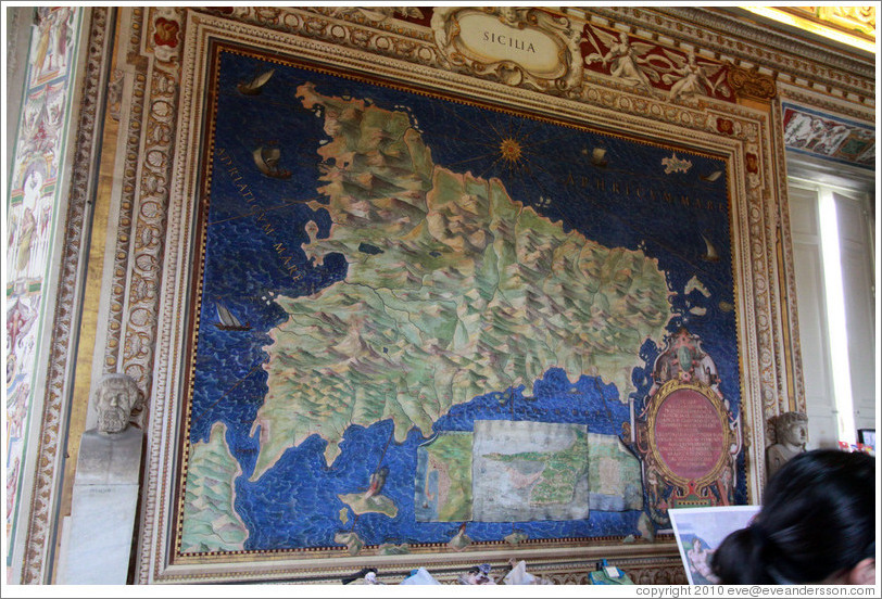 Upside down map of Sicily (drawn from Rome's point of view), Gallery of Maps, Vatican Museums.