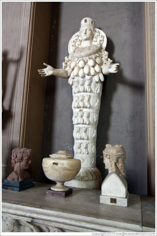 Statue of Artemis, the fertility goddess, whose body has been covered with severed testicles of sacrificial bulls.  Vatican Museums.